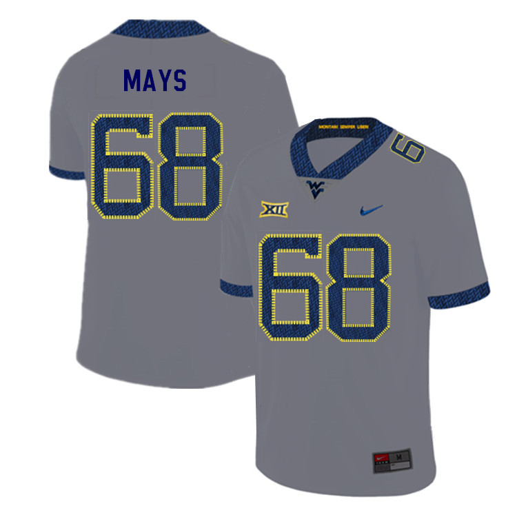 2019 Men #68 Briason Mays West Virginia Mountaineers College Football Jerseys Sale-Gray - Click Image to Close